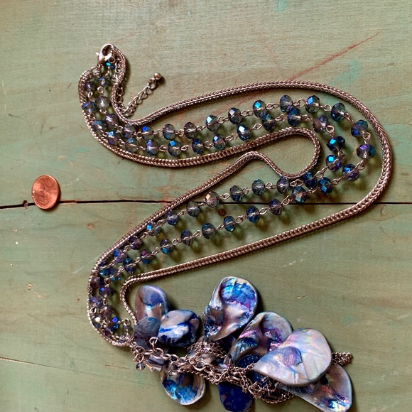 Blue Mother of pearl & Crystal Necklace 30" Long - Picture 3 of 12
